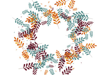 Gold Plant Background White Vector. Herb Sale Set. Yellow Leaves. Brown Foliage Organic. Pattern Frame.