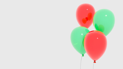christmas festival Various red and green balloons are floating. isolated, 3d render