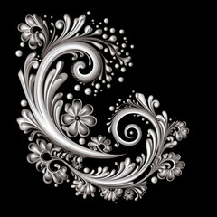 Fototapeta premium Black elaborate filigree corner borders on white Background, AI Generated
