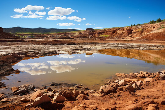 Uranium Mine Tailings Pond . Сoncept Uranium Mining, Mine Tailings Ponds, Environmental Risk, Reclamation Strategies