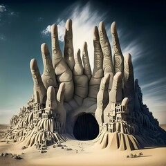when you cant beat the multiplied fingers join them a surreal landscape made from human hands hyper details photograph  - obrazy, fototapety, plakaty