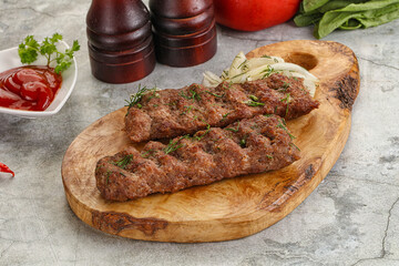 Kebab with beef served onion