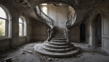 Escalier en colimaçon en ruine dans un vieux château