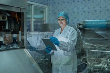 Water production QA specialist monitors and logs conveyor operations for seamless manufacturing flow