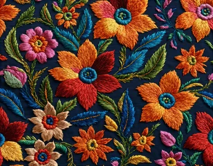 Foto op Canvas Colorful pattern embroidery. latin or spanish traditional textiles © LeoOrigami