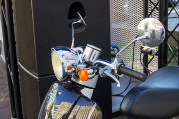 Motorcycle handlebars and headlight closeup