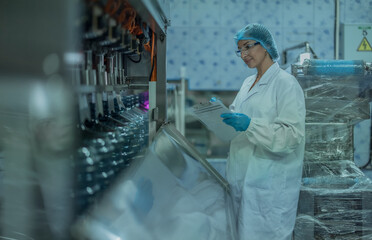 Water production QA specialist monitors and logs conveyor operations for seamless manufacturing flow