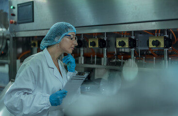 Water production QA specialist monitors and logs conveyor operations for seamless manufacturing flow