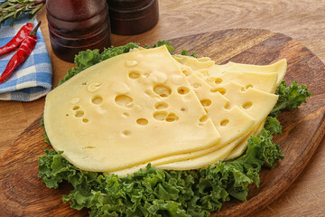 Sliced maasdam cheese for breakfast