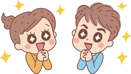 目をキラキラさせる男女