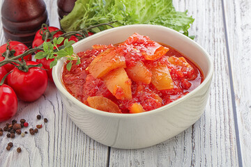 Hungarian lecho with tomato and paprika