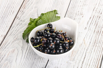 Juicy black currant berries in the bowl