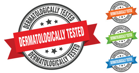 dermatologically tested stamp. round band sign set. label