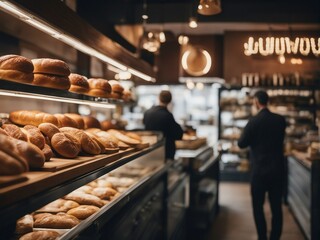 Modern bread shop bakery with fresh pastries - obrazy, fototapety, plakaty