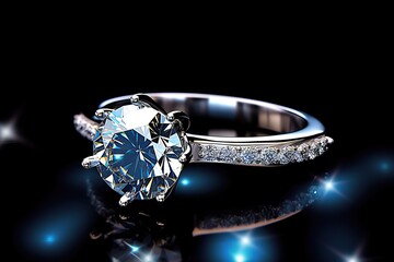 stunning and brilliant-cut diamond engagement ring set against a dark,Generated with AI