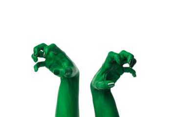 PNG green zombie hands isolated on white background.