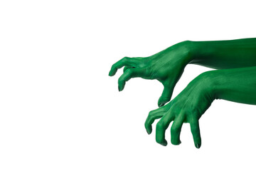 PNG green zombie hands isolated on white background.