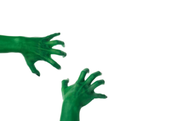 PNG green zombie hands isolated on white background.