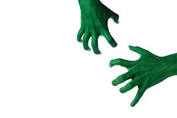 PNG green zombie hands isolated on white background.
