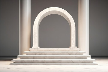 Display Mockup Podium of A white marble arch with a stone arch in the center