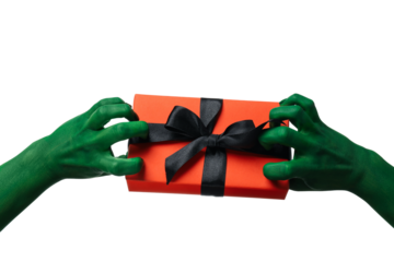 PNG, painted hands holding a gift, isolated on white background.