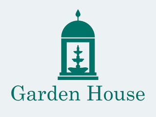 royal garden house and fountain symbol icon design. Nature, trees illustration, logo concept.