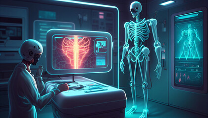 Medizin Gesundheitswesen mit künstlicher Intelligenz Wissenschaft zu Krebsdiagnose Therapie ki Röntgenaufnahme Generative AI  - obrazy, fototapety, plakaty