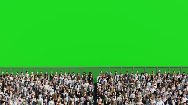 3D Crowd of People Sitting on Grandstand with Green Screen Background