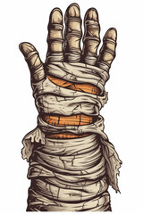Cartoon of an Egyptian mummy hand, for the halloween party. Generative AI.