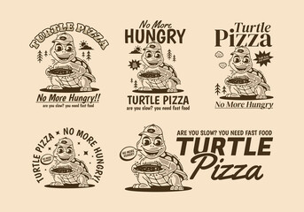 Turtle pizza, No more hungry, Mascot character of a turtle holding a pizza