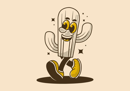 Mascot character illustration of walking cactus