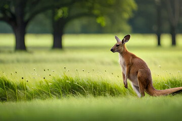 kangaroo on meadow bright background