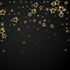 Starry night fairy tale background. Cute sparkling twinkles, christmas spirit in the air. Festive stars vector illustration on black background.