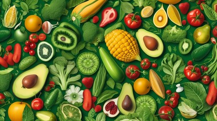 Top view of Food background with of fresh organic vegetables, World vegan day, Generative ai