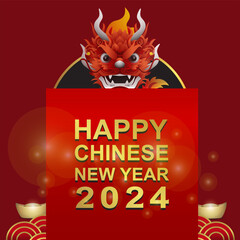 chinese new year 2024 year of the dragon with cute vector dragon illustration
