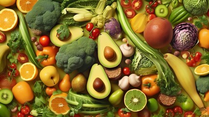 Top view of Food background with of fresh organic vegetables, World vegan day, Generative ai