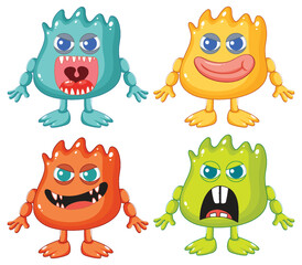 Colorful Set of Cute Alien Monster Cartoon Characters