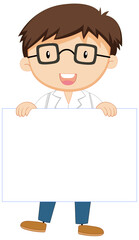 Cute Male Scientist Cartoon Character with Blank Banner