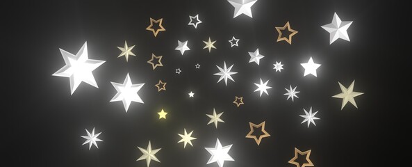 XMAS Stars - Holiday golden decoration, glitter frame isolated -