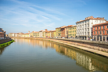 Fototapeta na wymiar View at the Bank of Arno river in Pisa - Italy, Tuscany