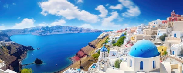 Fotobehang Oia town in Santorini island in Greece. Generative ai © alexanderuhrin