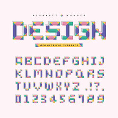 Scandinavian colourful alphabet font and number set. Geometric bold and playful typographic for poster, social web, brochure, cover, graphic print, etc. Stylish typeface design.
