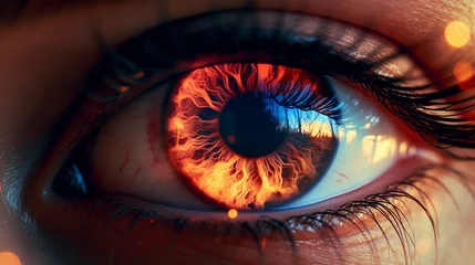 Fotobehang Beautiful eye of burning fire in the the eye iris © Diana