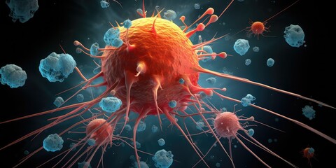 cancer cell under a microscope - obrazy, fototapety, plakaty