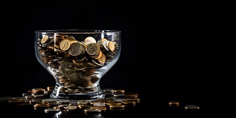 coins inside macro glass cup, ai generative
