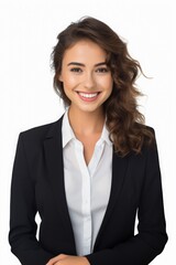 a portrait photo of a young realistic smiling hot business woman