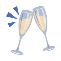Clinking Glasses vector icon. Isolated  Two flutes of champagne or sparkling wine being clinked together, as done at a celebratory or convivial toast. Cheers sign design.