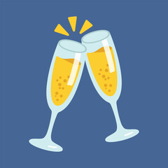 Clinking Glasses vector icon. Isolated  Two flutes of champagne or sparkling wine being clinked together, as done at a celebratory or convivial toast. Cheers sign design.