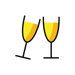 Clinking Glasses vector icon. Isolated  Two flutes of champagne or sparkling wine being clinked together, as done at a celebratory or convivial toast. Cheers sign design.
