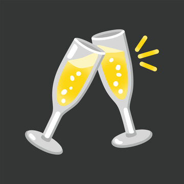 Clinking Glasses vector icon. Isolated  Two flutes of champagne or sparkling wine being clinked together, as done at a celebratory or convivial toast. Cheers sign design.